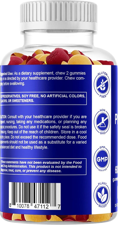 Vitamatic Probiotic Sugar Free Gummies, 5 Billion CFUs for Digestive, Immune & Gut Health, Gluten Free for Men and