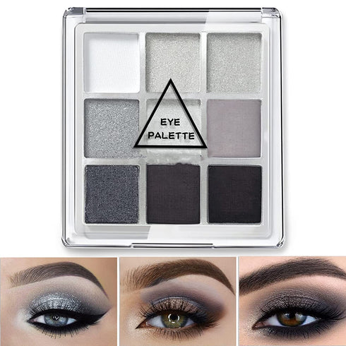 MAEPEOR 9 Colors Eyeshadow Palette, Black Grey Smokey Matte Glitter, Longlasting Waterproof Eye Shadow Set 1