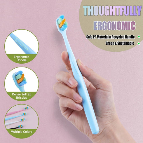 Tetragonal tree 6-Pack Extra Soft Toothbrushes for Sensitive Teeth & Receding Gums - Dentist-Designed Tapered Bristles