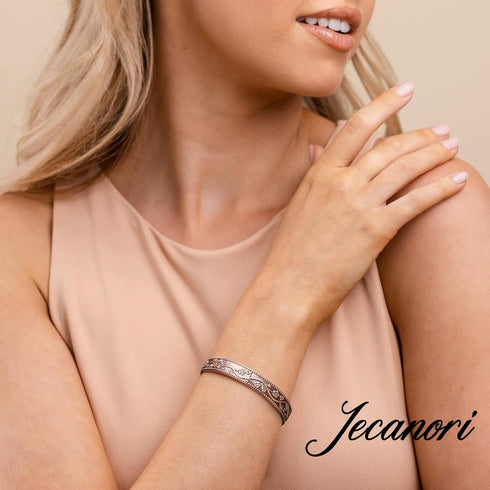 2Pcs Magnetic Copper Bracelets for Women, Vintage Flower 99.99% Pure Copper Bracelets with 3500 Gauss Magnets, Adjustable Cuff Jewelry with Gift Box