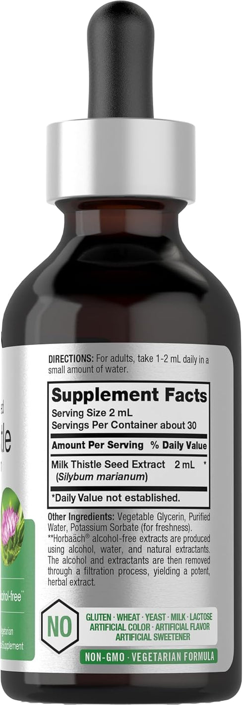 Horbaeach Milk Thistle Extract Liquid | 2 fl oz | Alcohol Free | Vegetarian, Non-GMO & Gluten Free Supplement