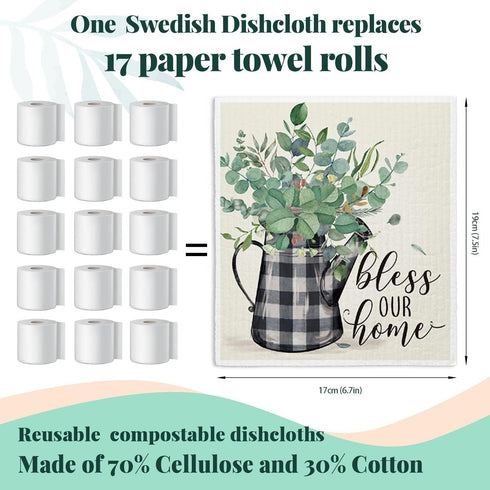 LARTSFRO 4 Pack Bless This Home Swedish Dishcloths for Kitchen, Home Sweet Home, Swedish Dish Cloths for Home, Papaya