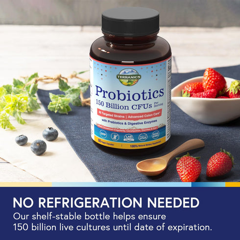Terranics Daily Probiotics for Men & Women - 150 Billion 25 Strains, with Prebiotics & Enzymes, 60 Veggie Caps