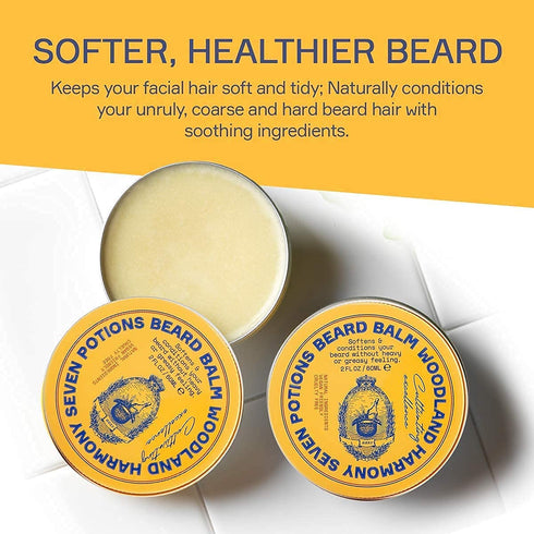 Seven Potions Beard Balm 2 oz. 100% Natural Softener with Jojoba Oil - Nourishes and Softens Beard (Woodland Harmony)