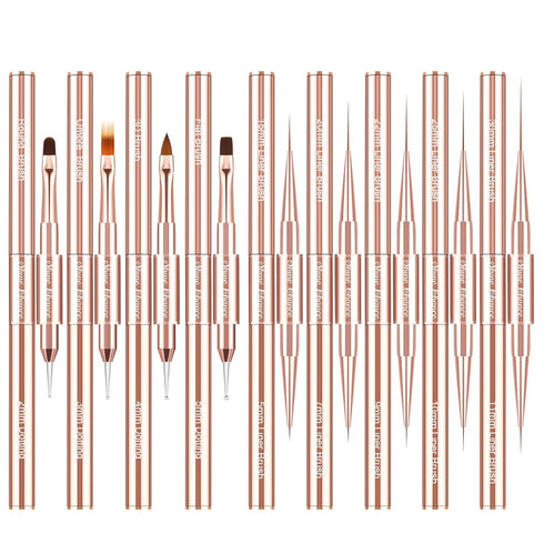 9Pcs Nail Art Brushes Set - Professional Double-Ended Acrylic Liner Detail Brushes for DIY Home Salon