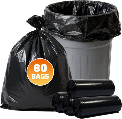 Zokaitwy 55-60 Gallon Trash Bags 80 Count, 21 Micron HDPE, Durable & Tear-Resistant
