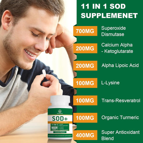 700MG Sod Superoxide Dismutase Supplement - High Potency Antioxidant for Cellular Health - 60 Capsules