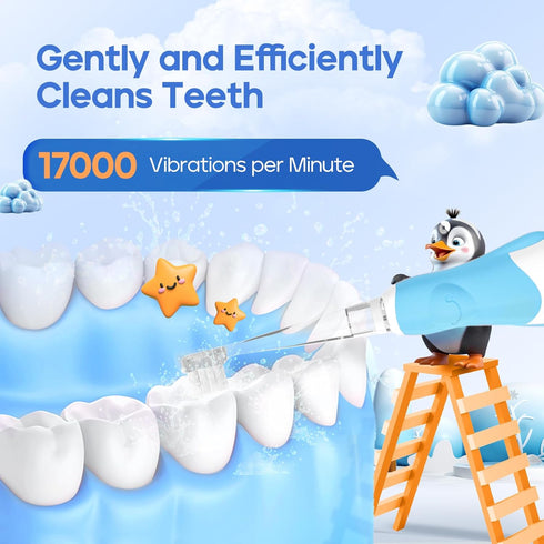 SEAGO Toddler Electric Toothbrush for Ages 0-3, Smart Timer, Suction Base, 4 Replacement Brushheads (Blue-C)