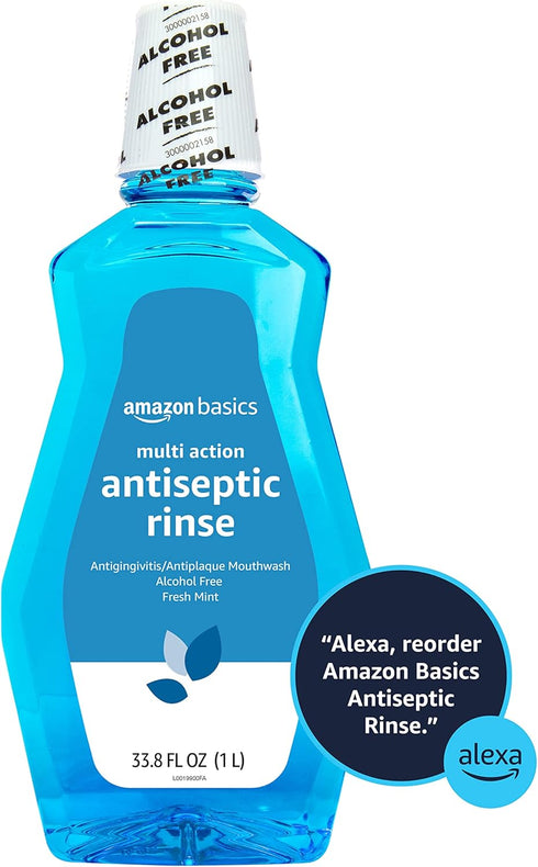 Mint,1 Liter,33.8 Solimo),(Pack 4) Amazon Basics Multi Action Antiseptic Rinse,Alcohol Free,Fresh Fluid Ounces
