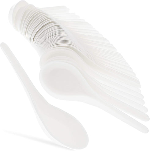 Juvale 50-Pack Disposable Plastic Chinese Soup Spoons, 5.4 x 1.5 Inches, White