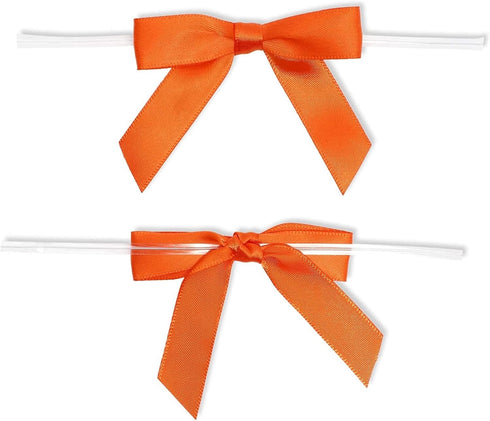 Bright Creations 100 Pack Orange Twist Tie Bows for Treat Bags - 3" Small Satin Ribbons for Craft Decoration and Gift