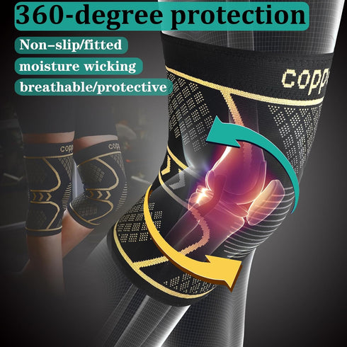 Copper Knee Braces for Women and Men, 2 Pack Compression Sleeves for Pain Relief, Arthritis, ACL, Joint Support