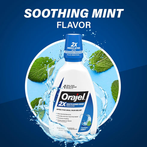 Orajel Nonseptic Mouth Sore Rinse 16oz, Soothing Mint Flavor for Pain Relief and Promotes Healing, 3-Pack