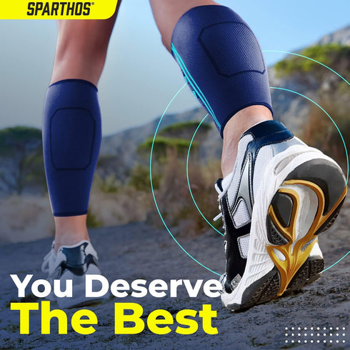 Sparthos Calf Compression Sleeves (Pair), Leg Compression Socks for Men and Women, Shin Splint Pain Relief (Blue-L)