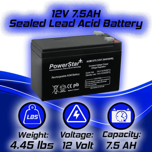 PowerStar Battery 12V 7.5Ah replaces B & B Battery BP7-12