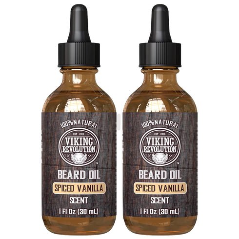 Viking Revolution Beard Oil for Men, All Natural Spiced Vanilla Scent with Argan & Jojoba Oil, 2 Pack