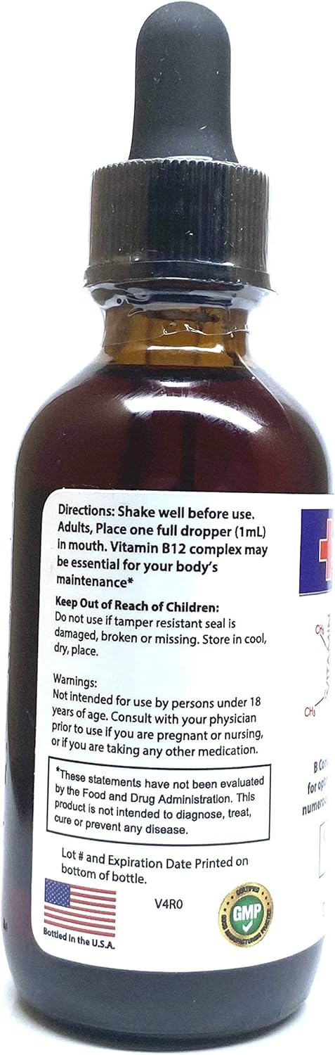 Vitamin B12 Complex Liquid Sublingual Drops, Fast Absorption, 2 fl oz - 60 Day Supply