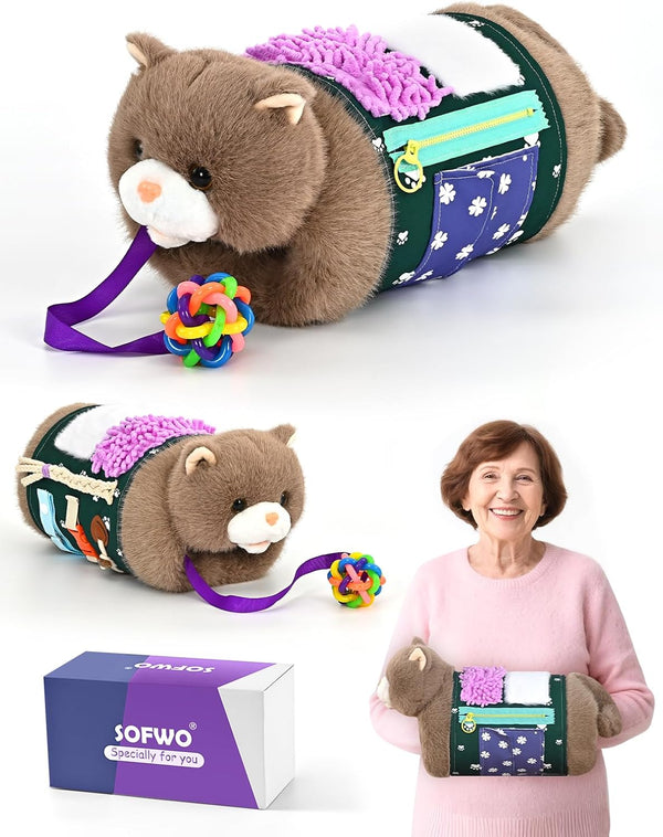 SOFWO Fidget Blanket and Muff Cat for Adults with Dementia, Alzheimers Dementia Activities