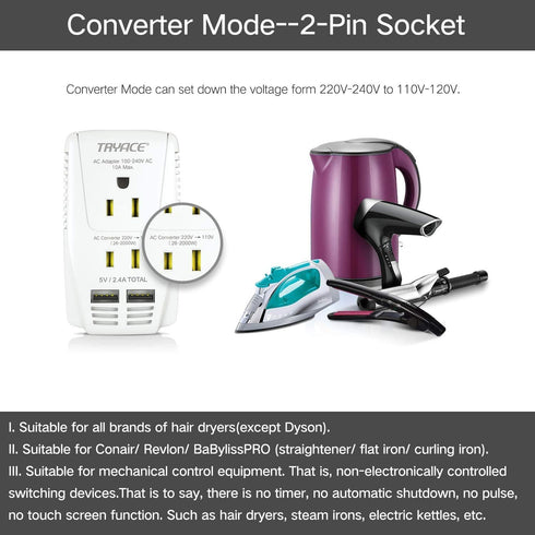 Upgraded 2000W 220V to 110V Voltage Converter, Step Down for Hair Dryer, Straightener, Curling Iron, with 2-Port USB