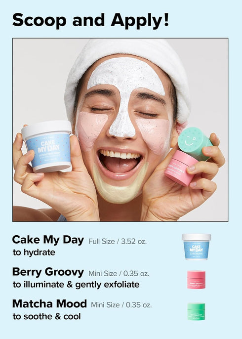I DEW CARE Wash-off Masks with Headband Set - Scoop Party | Gift Set with Hyaluronic Acid, Skincare Essentials,