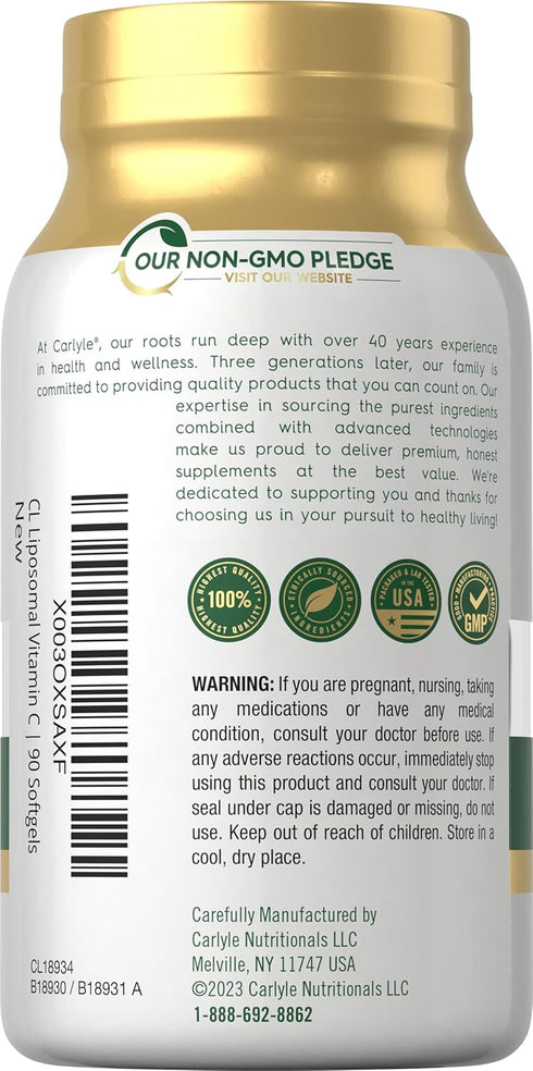 Carlyle Liposomal Vitamin C, 2200mg, 90 Softgels, High Potency Formula, Non-GMO & Gluten Free (Packaging May Vary)