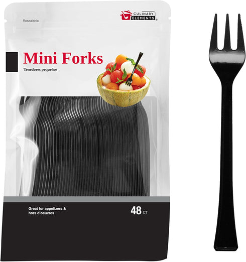 Jacent 48 Count Black Mini Appetizer Forks - 1-Pack