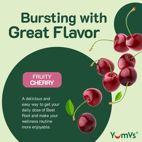 YumVs Beet Root Gummies with Tart Cherry Extract - Berry Flavor, Beet Chews for Blood Circulation and Antioxidant