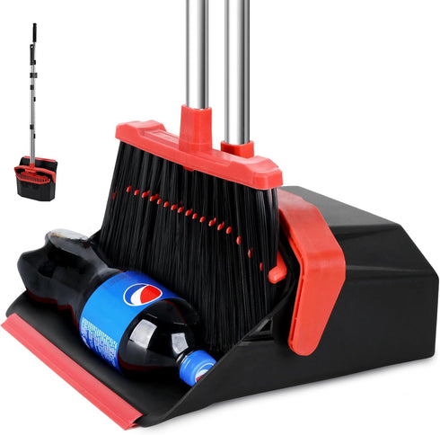 Upgrade Broom and Dustpan Set with 51'' Long Handle, Large Brooms and Dust Pans for Lobby Kitchen Office Restaurant
