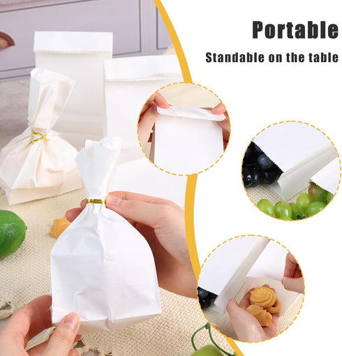 VGOODALL 50PCS Small White Paper Bags for Lunch, Snack Bags for DIY Crafts Baby Shower Wedding Party Favors