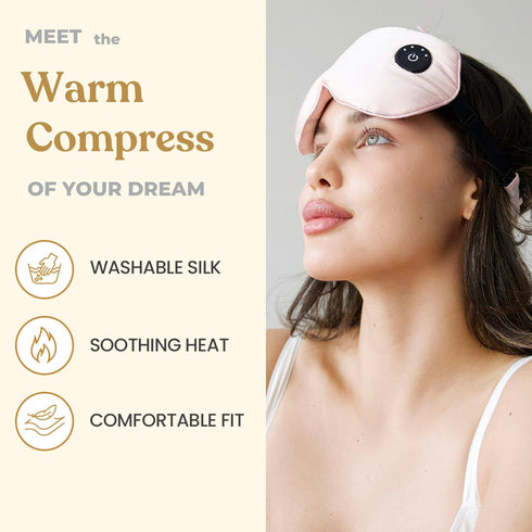 Silk Cordless Heated Eye Mask for Dry Eyes, USB Rechargeable Electric Eye Mask for Blepharitis and Stye - Pink