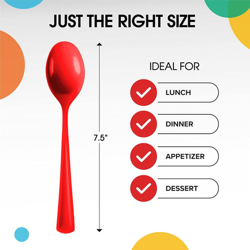 Disposable Red Plastic Spoons 100 Pcs - Heavy Duty Red Plastic Disposable Cutlery - Red Disposable Flatware, Red Plastic Silverware, Plastic Spoons Red Exquisite