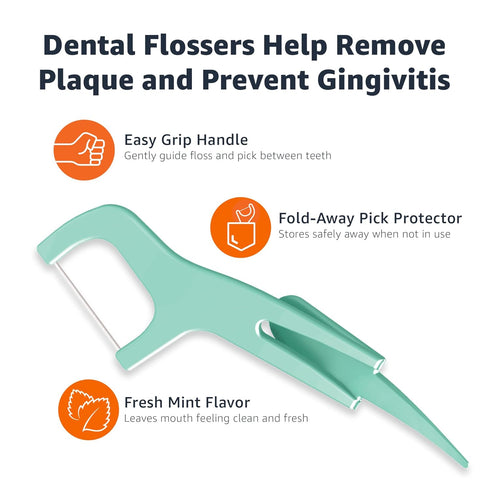 Amazon Basics Dental Flossers, Mint Flavor, Fold-Away Pick, 540 Count (6 Packs of 90), (Previously Solimo)