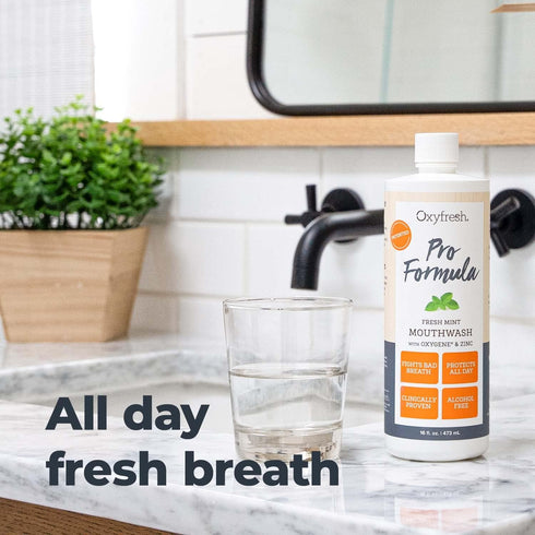 Premium Oxyfresh Pro Formula Fresh Mint Mouthwash, Patented Zinc for Fresh Breath & Healthy Gums, Alcohol-Free, 16oz