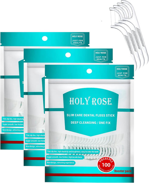 Travel Dental Floss Picks - Refill Bagged Floss Sticks, Holy Rose High Toughness Flosser, 300 Count for Teeth Hygiene
