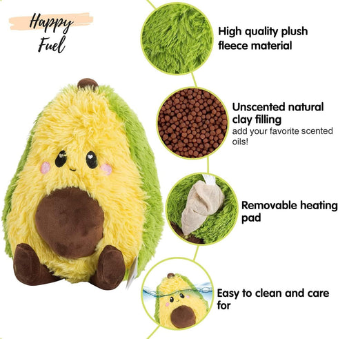 Happy Fuel Avocado Heating Pad 1.5lbs, Unscented Microwavable Plush Pillow for Women & Kids - Kawaii Hot & Cold Toy