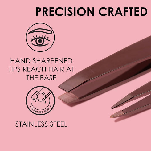 JAPONESQUE Slant and Point Tweezers Set, Hand-Sharpened Stainless, Ideal for Defining and Shaping Brows, Travel