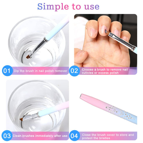 Nail Art Clean Up Brush, 2Pcs Round & Angled Nail Polish Brushes for Professional Nail Art Design