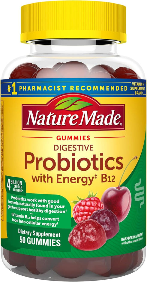 Nature Made Digestive Probiotics and Energy B12 Gummies - 50 Probiotic Gummies, 25 Day Supply