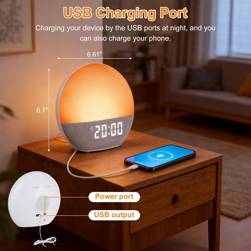 LUMLLSAJI 24 17 Dimmable Sunrise Alarm Clock, White Noise Sound Machine, Gentle Alarm Clocks for Bedrooms, Natural