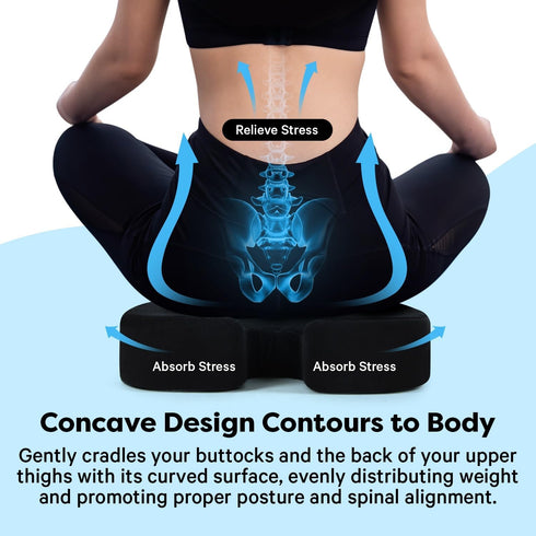 FOMI Extra Thick Firm Coccyx Orthopedic Memory Foam Seat Cushion | Black Large Cushion for Car or Truck Seat, Office