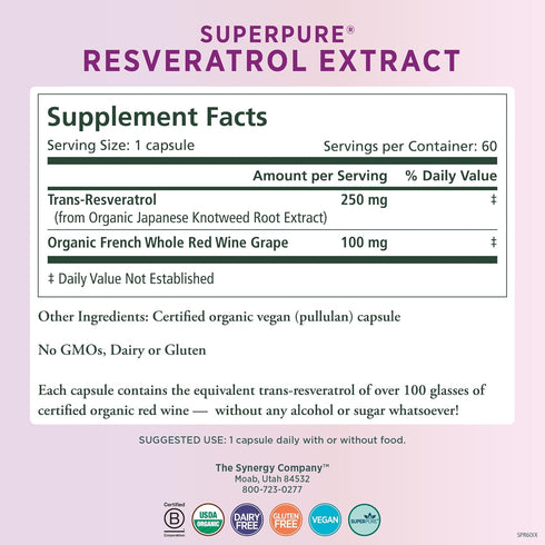PURE SYNERGY SuperPure Resveratrol Extract | Organic Antioxidant Trans-Resveratrol Supplement with Grape Polyphenols