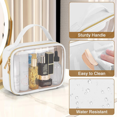 Wedama TSA Approved Toiletry Bag, 3 Pack Clear Makeup Bags with Handles, Quart Size PVC Cosmetic Bags for Airport Carry
