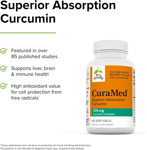 Terry Naturally CuraMed 375 mg Curcumin Complex, 60 Softgels, Superior Absorption BCM-95