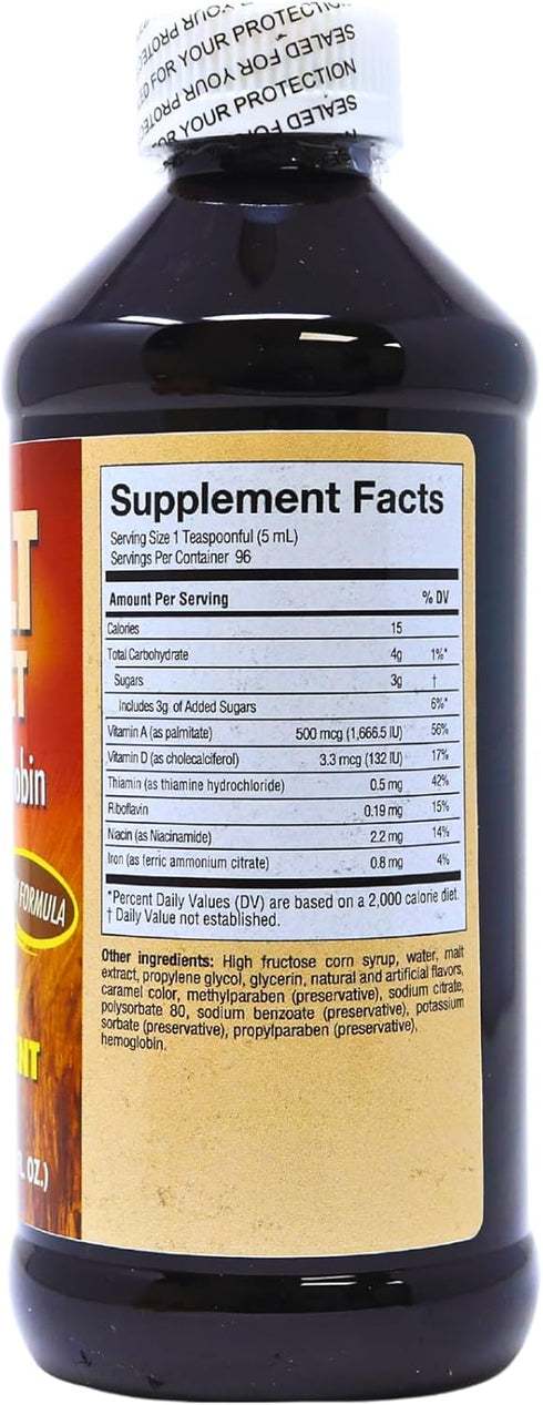Malt and Hemoglobin Extract, Nutritional Supplement for Energy & Vitality, 16 Fl Oz