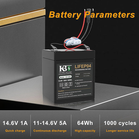 KBT KEEP BETTER TECH 12V 5Ah LiFePO4 Pack, 12V KBT Rechargeable Lithium Battery Bare Leads Wire Replacement Battery