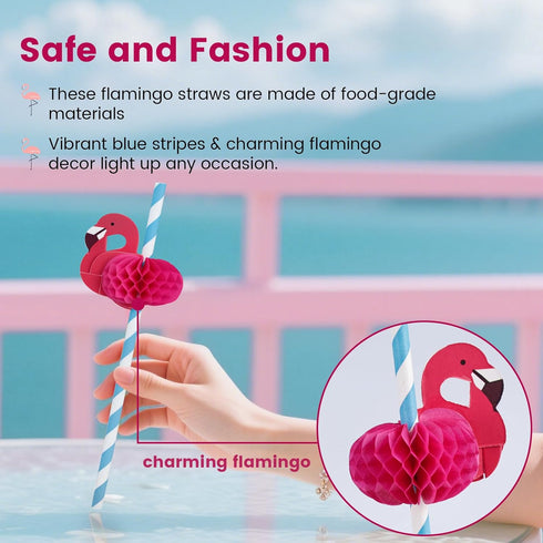 HANSGO 50PCS Flamingo Paper Drinking Straws for Tropical Luau Pool Party Supplies, Birthday Wedding Tableware