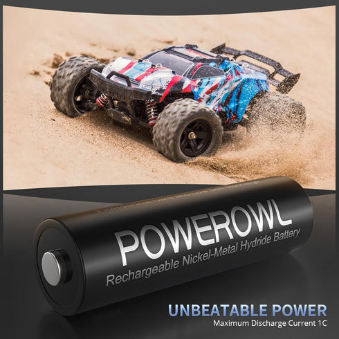 POWEROWL 2800mAh 1200 8 Count AA Batteries Rechargeable w/Charger Kit, High Capacity Cycles Double A Battery