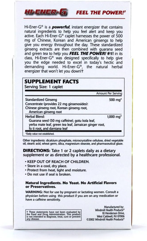 Hi-EnerG Triple Ginseng Energy Supplement, 500 mg, 20 Servings