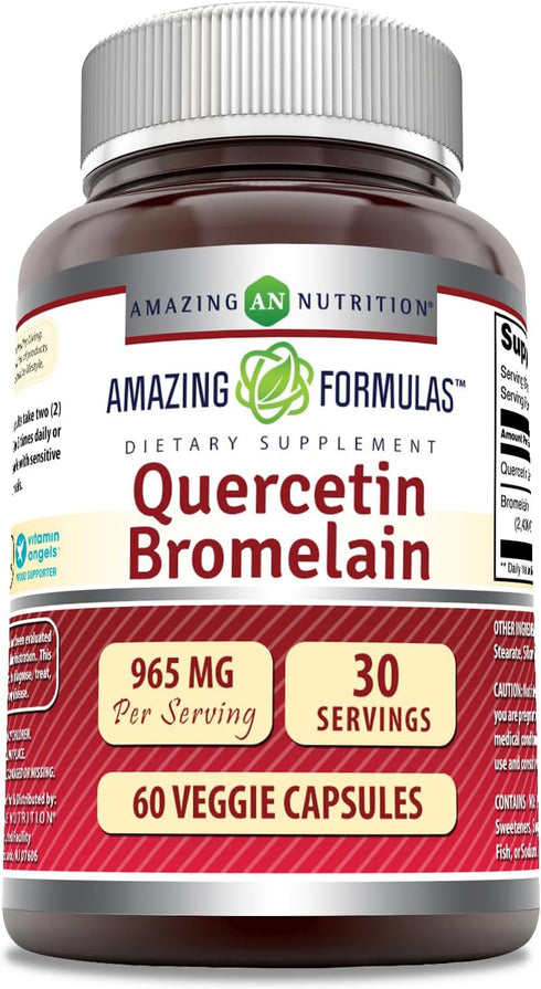 Amazing Nutrition Quercetin 800 Mg with Bromelain 165 Mg Veggie Capsules | Non-GMO, Gluten Free, Made in USA (60)