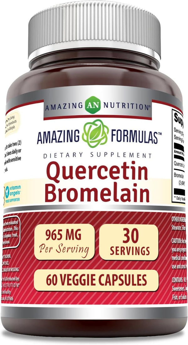 Amazing Nutrition Quercetin 800 Mg with Bromelain 165 Mg Veggie Capsules | Non-GMO, Gluten Free, Made in USA (60)